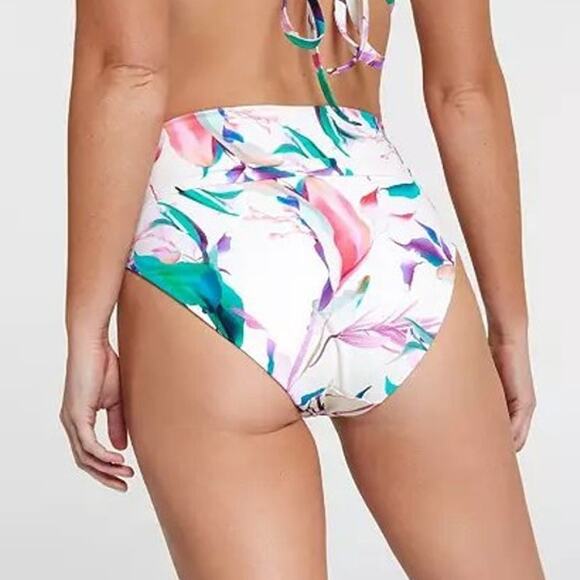 CALIA High Waisted Shirred V Front Swim Bottoms Unbleached Multi Floral NEW - Picture 2 of 4